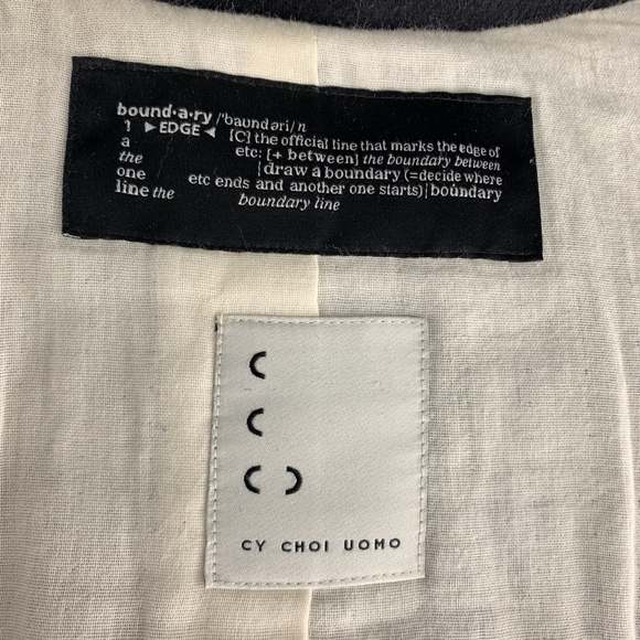 CY CHOI Size S Navy Double Breasted Shearling Trim Coat - Picture 6 of 6